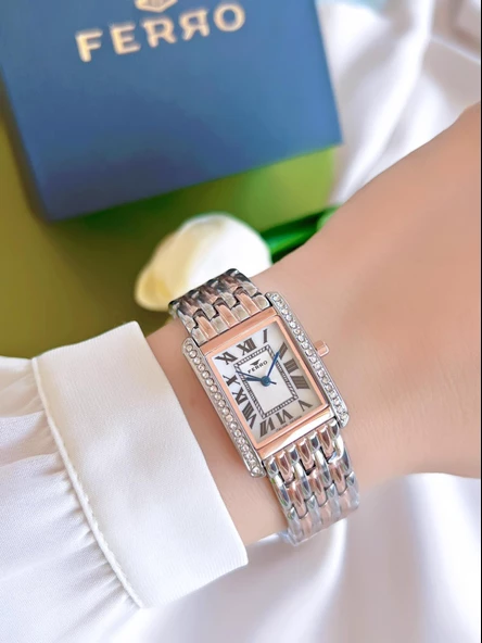 Ferro Çelik Kordon İyon Kaplama Kasa 3 Atm Suya Dayanıklı Kadın Kol Saati+Bileklik BFL21483-EX - Resim 2