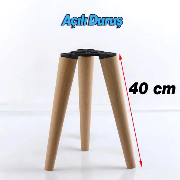 Ahşap Sehpa 3'lü Ayak Takımı 40 cm Zigon Puf Tabure Ayağı Masa Ayakları 40 cm Bağlantı Aparatı Dahil - 4