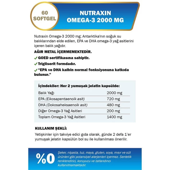 Nutraxin Vitals Omega-3 Balık Yağı 60 Tablet - Resim 2