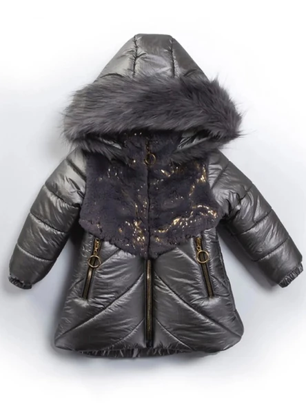 2-9 Yaş Uzun Fermuar Cepli Kapitone Kumaş Kapüşonlu Kışlık İçi Peluş Kız Bebek Çocuk Mont Şişme - 2