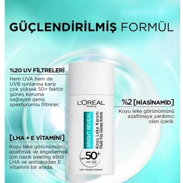 Loreal Paris Bright Reveal Spf 50+ Koyu Leke Karşıtı Fluid Günlük Yüz Güneş Kremi 50ml - 3