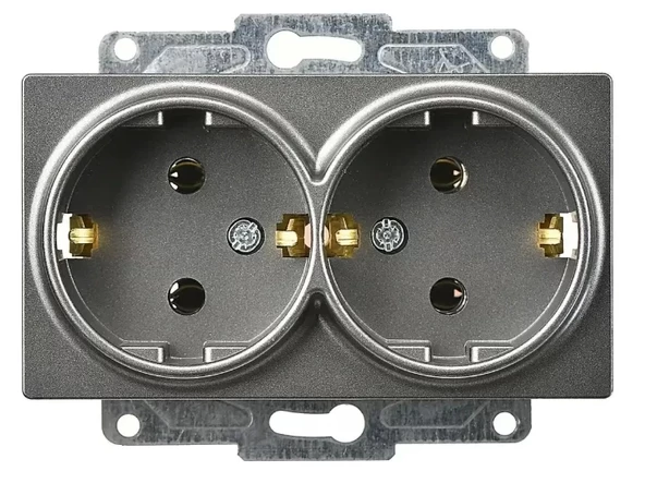 GÜNSAN Eqona Metalik FÜME Sıva Altı İkili Topraklı Priz Düğme + Mekanizma