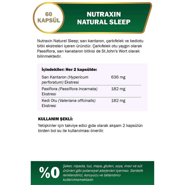 Nutraxin Herbal Naturel Sleep Takviye Edici Gıda 60Kapsül - 2