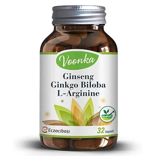 Voonka Ginseng, Ginkgo Ve L-Arjinin İçeren Takviye Edici Gıda 32 Kapsül