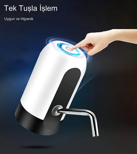 QASUL Otomatik Şarjlı Damacana Pompası Usb Su Damcana Şişelerine Uygun Ledli Tuşlu Damacana Pompa - 4