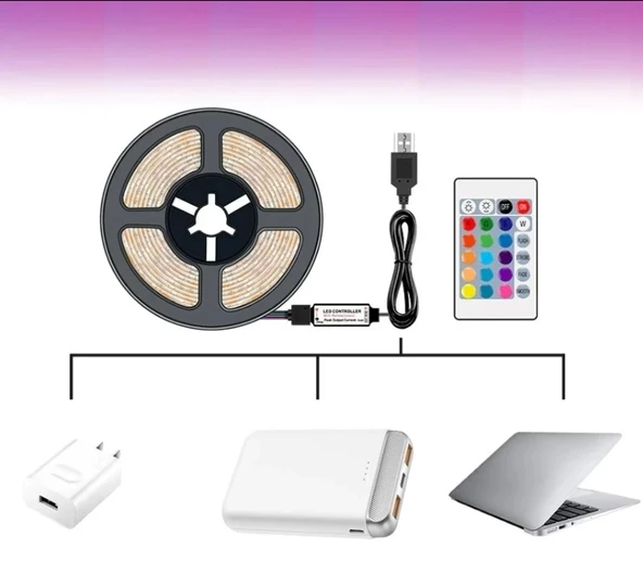 CATA USB Girişli Tv Arkası RGB Şerit Led Seti Kumandalı 3mt - 2