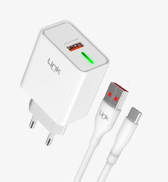 LİNKTECH USB - Type-C Kablolu Şarj Aleti Set Beyaz C248 22.5W PD/QC