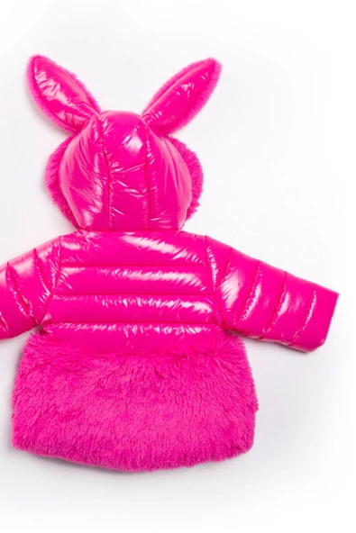 YENİ Tavşan Kulaklı Fiyonk Fermuar Leke ve Su Tutmaz Kapüşonlu Kışlık İçi Peluş Kız Bebek Mont Şişme - 7