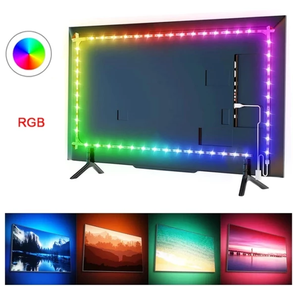 CATA USB Girişli Tv Arkası RGB Şerit Led Seti Kumandalı 3mt - 3