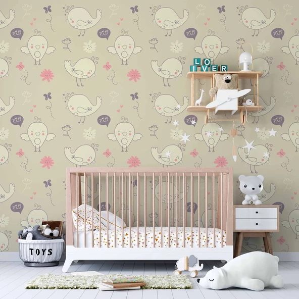 Civciv Desenli Çocuk Odası Duvar Kağıdı Baskı - Resim 3