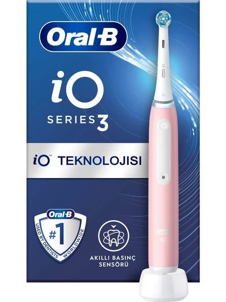 Oral-B iO3 Pembe Elektrikli Diş Fırçası, 1 Diş Fırçası Başlığı, Braun Tasarımı