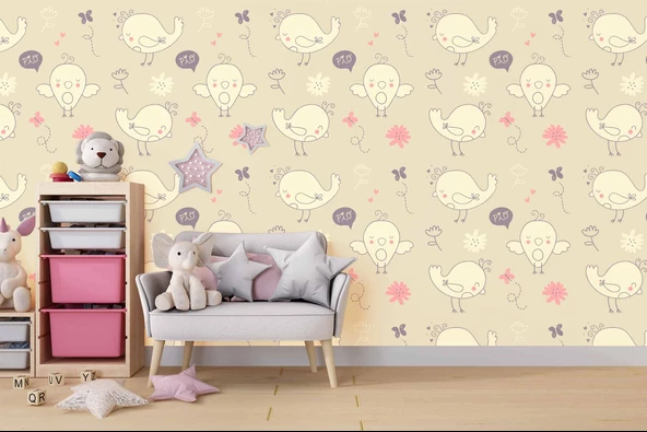 Civciv Desenli Çocuk Odası Duvar Kağıdı Baskı - Resim 4