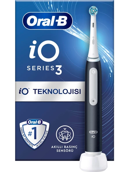 Oral-B io3 Siyah Elektrikli Diş Fırçası, 1 Diş Fırçası Başlığı, Braun Tasarımı