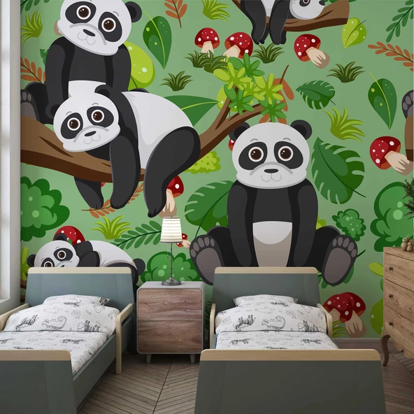 Panda Temalı Çocuk Odası Duvar Kağıdı Baskı