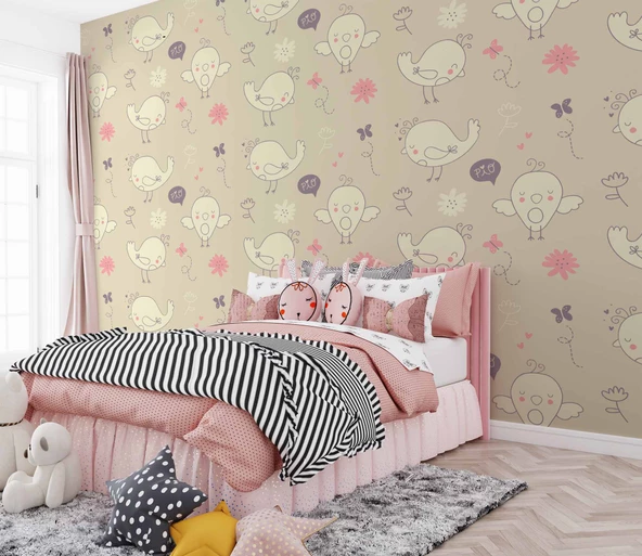 Civciv Desenli Çocuk Odası Duvar Kağıdı Baskı - Resim 2