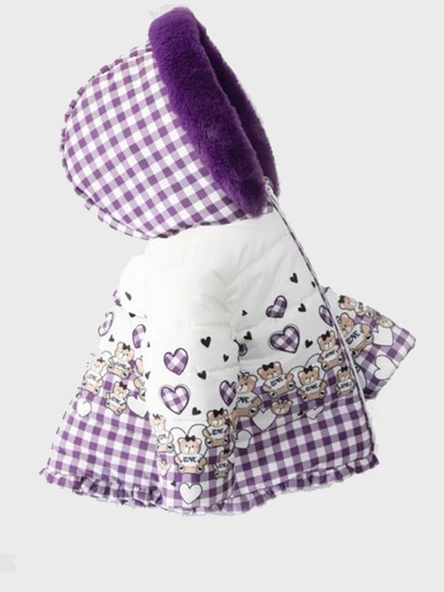 Yeni Bear Baskılı Fırfır Detaylı Varaklı İçi Kürklü Kapüşonlu Kışlık İçi Peluş Kız Bebek Mont Şişme - 3