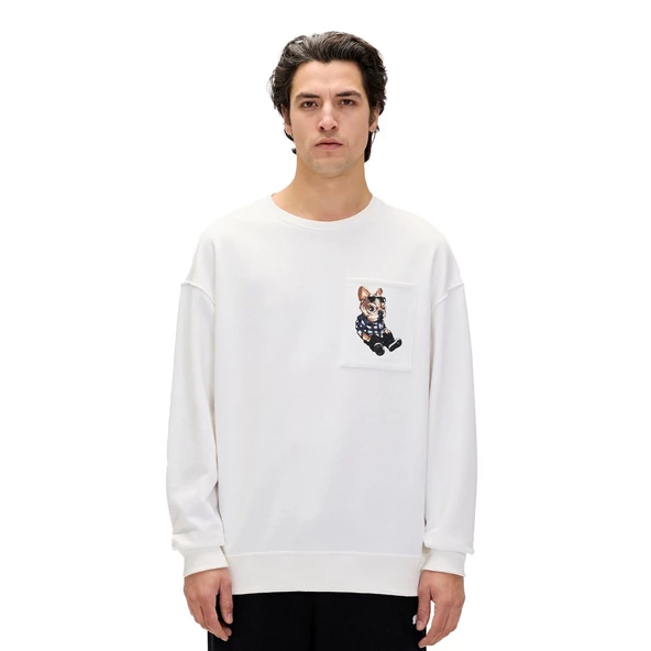 Bad Bear 24.02.12.015 Javed Crewneck Sweatshirt Beyaz