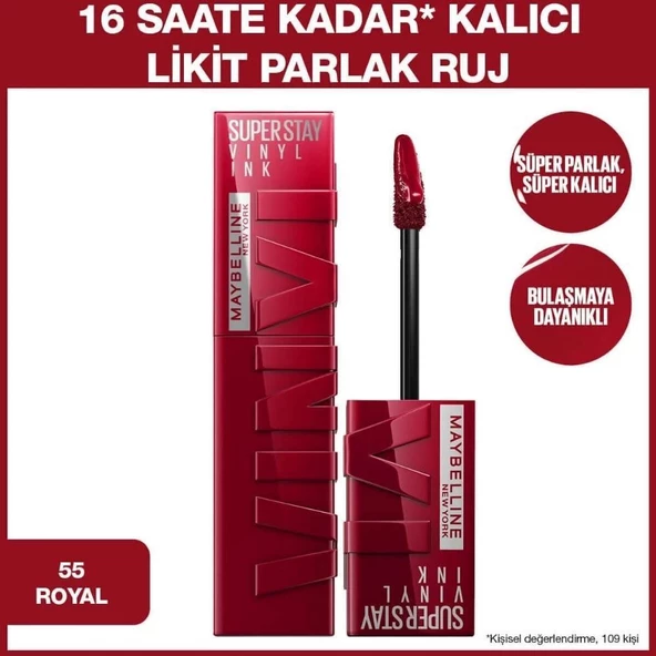 Maybelline New York Super Stay Vinyl Ink Likit Ruj - 55 Royal - Resim 2