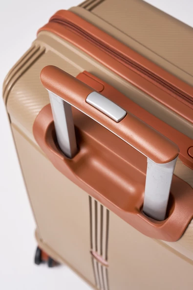 Elatae Premium Polipropilen Kırılmaz 2'li Valiz Seti Orta Boy - Kabin Boy Vizon-Camel V303 - Resim 8