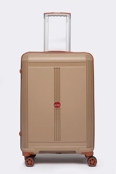 Elatae Premium Polipropilen Kırılmaz 2'li Valiz Seti Orta Boy - Kabin Boy Vizon-Camel V303 - Resim 2