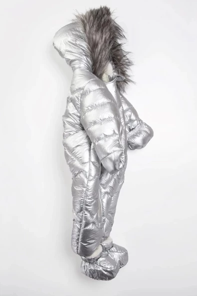 Varaklı Kapüşonlu İçi Kürklü Eldivenli Kapüşonlu Kışlık Çocuk Kız Bebek Astronot Tulum Kozmonot Mont - 11