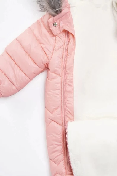 Varaklı Kapüşonlu İçi Kürklü Eldivenli Kapüşonlu Kışlık Çocuk Kız Bebek Astronot Tulum Kozmonot Mont - 6