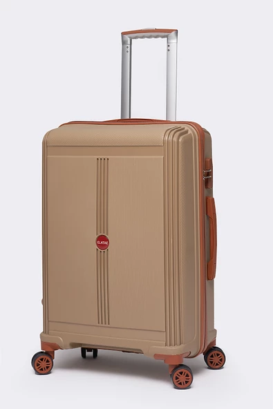 Elatae Premium Polipropilen Kırılmaz 2'li Valiz Seti Orta Boy - Kabin Boy Vizon-Camel V303 - Resim 3