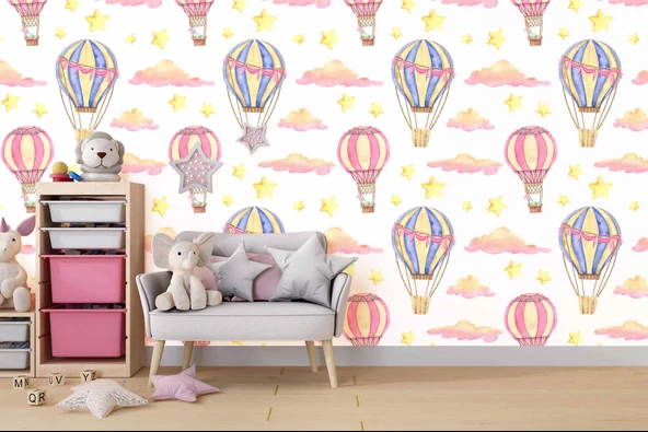 Uçan Balon Temalı Çocuk Odası Duvar Kağıdı Baskı - Resim 4