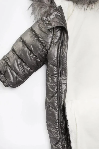 Varaklı Kapüşonlu İçi Kürklü Eldivenli Kapüşonlu Kışlık Çocuk Kız Bebek Astronot Tulum Kozmonot Mont - 9