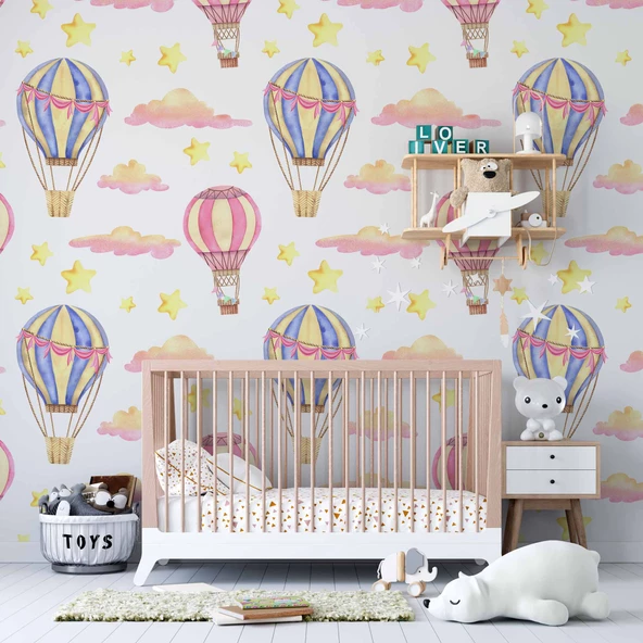 Uçan Balon Temalı Çocuk Odası Duvar Kağıdı Baskı - Resim 3