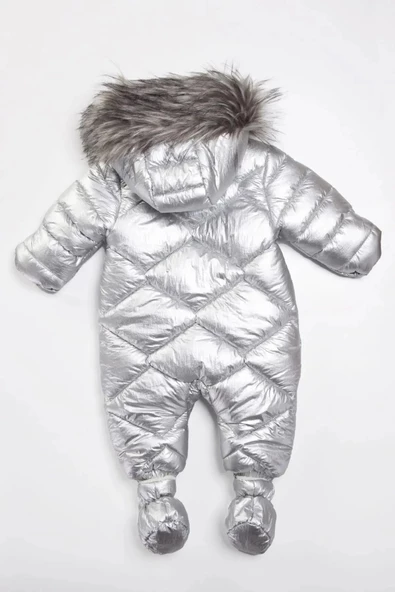 Varaklı Kapüşonlu İçi Kürklü Eldivenli Kapüşonlu Kışlık Çocuk Kız Bebek Astronot Tulum Kozmonot Mont - 10