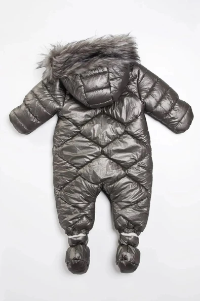 Varaklı Kapüşonlu İçi Kürklü Eldivenli Kapüşonlu Kışlık Çocuk Kız Bebek Astronot Tulum Kozmonot Mont - 8