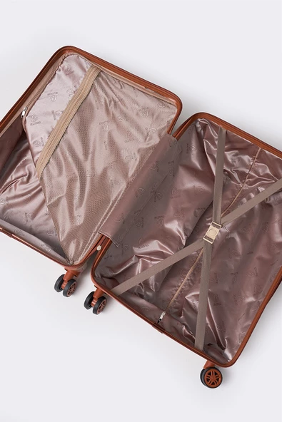 Elatae Premium Polipropilen Kırılmaz 2'li Valiz Seti Orta Boy - Kabin Boy Vizon-Camel V303 - Resim 6