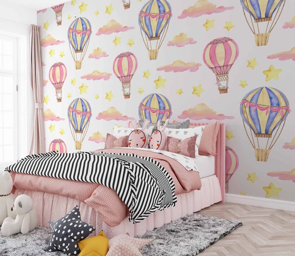 Uçan Balon Temalı Çocuk Odası Duvar Kağıdı Baskı - Resim 2