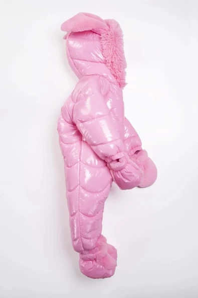 Kapitone Fermuar İçi Kürklü Kapüşonu Tavşan Kulaklı Kışlık Kız Bebek Astronot Tulum Kozmonot Mont - 11