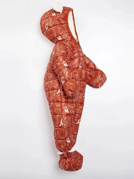 Hayvan Desenli Çıkarılabilir Patik Eldiven Kapüşonlu Kışlık Erkek Bebek Astronot Tulum Kozmonot Mont - 3