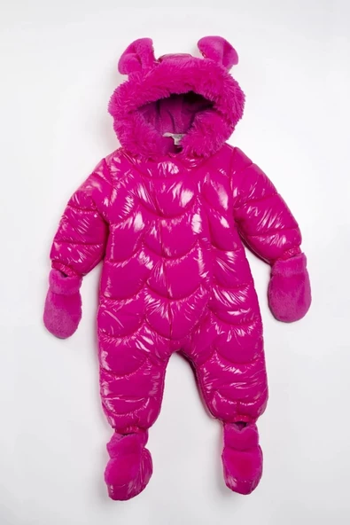 Kapitone Fermuar İçi Kürklü Kapüşonu Tavşan Kulaklı Kışlık Kız Bebek Astronot Tulum Kozmonot Mont - 2