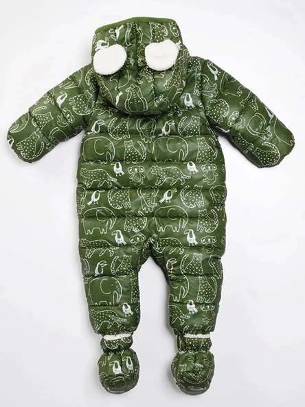 Hayvan Desenli Çıkarılabilir Patik Eldiven Kapüşonlu Kışlık Erkek Bebek Astronot Tulum Kozmonot Mont - 8