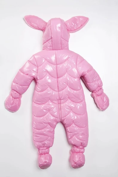 Kapitone Fermuar İçi Kürklü Kapüşonu Tavşan Kulaklı Kışlık Kız Bebek Astronot Tulum Kozmonot Mont - 10