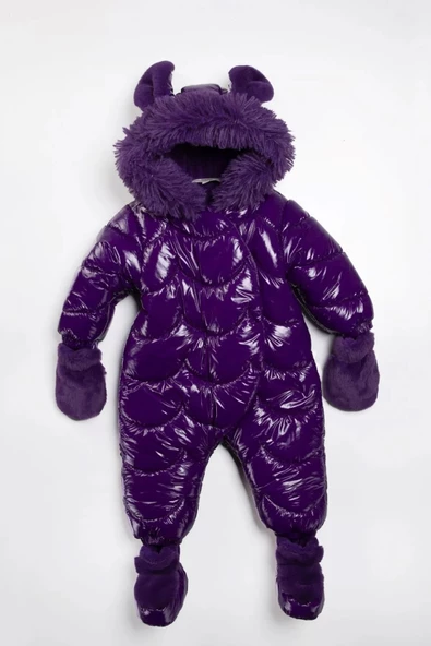 Kapitone Fermuar İçi Kürklü Kapüşonu Tavşan Kulaklı Kışlık Kız Bebek Astronot Tulum Kozmonot Mont - 3