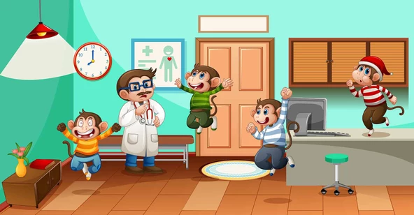 Doktor ve Maymun Desenli Çocuk Oyun Odası Duvar Kağıdı Baskı - 5