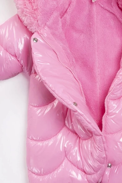 Kapitone Fermuar İçi Kürklü Kapüşonu Tavşan Kulaklı Kışlık Kız Bebek Astronot Tulum Kozmonot Mont - 12