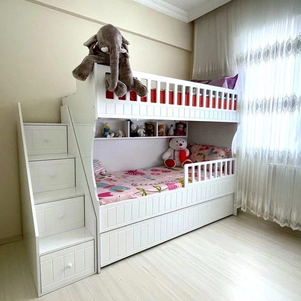 Beyaz Oymalı Çocuk Ranzası - 3