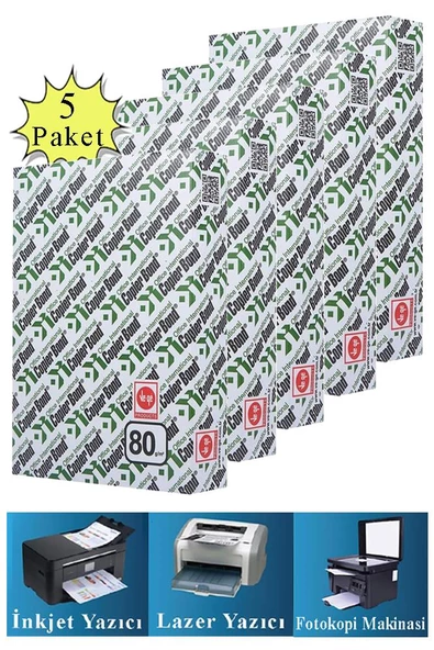 Fotokopi Kağıdı A4 80 gr 500 lü 5 Paket Copierbond Fotokopi Kağıdı Lazer İnkjet ve Fotokopi Makineleri İçin Uyumlu