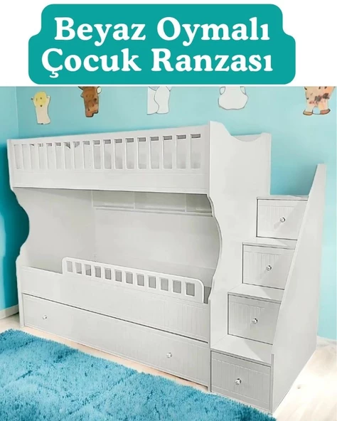 Beyaz Oymalı Çocuk Ranzası - 2