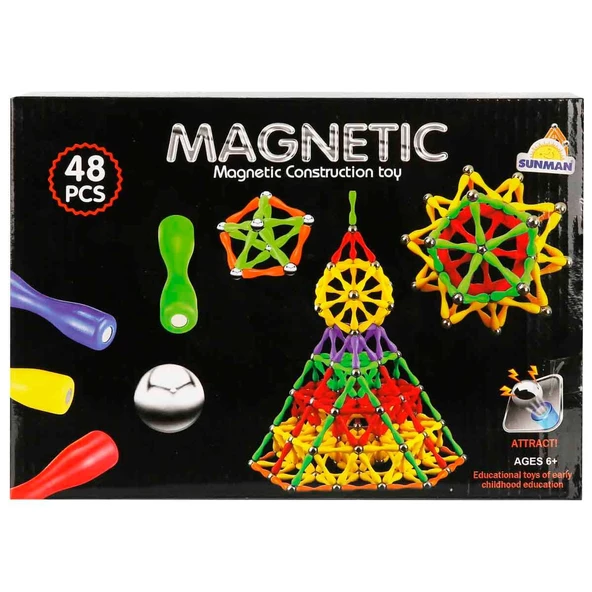 Renkli Manyetik Blok 48 Parça Magnetic Construction Toy