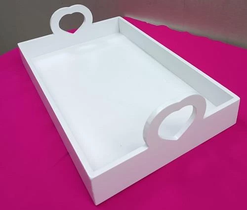Hobi ERC Kalp Kulplu Tepsi 90404 MODEL Ahşap MDF Parlak Beyaz lake Boya El Yapımı - 9