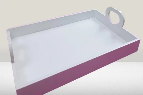 Hobi ERC Kalp Kulplu Tepsi 90404 MODEL Ahşap MDF Parlak Beyaz lake Boya El Yapımı - 6