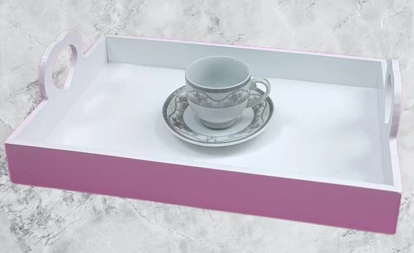 Hobi ERC Kalp Kulplu Tepsi 90404 MODEL Ahşap MDF Parlak Beyaz lake Boya El Yapımı - 3