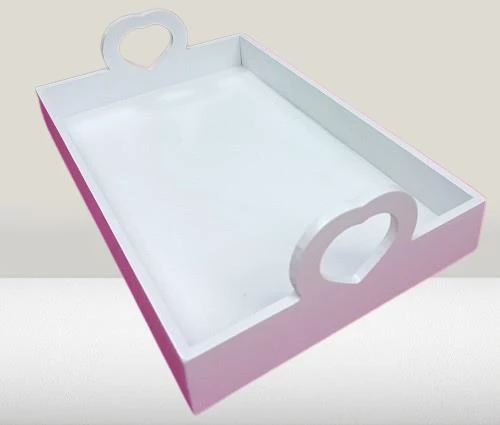 Hobi ERC Kalp Kulplu Tepsi 90404 MODEL Ahşap MDF Parlak Beyaz lake Boya El Yapımı - 2